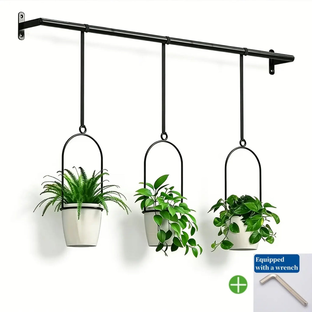 Adjustable Metal Hanging Planter Set with 4 Pots – Expandable Indoor Herb Garden Rail for Window, Wall & Ceiling