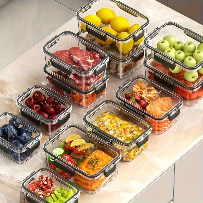 12-Piece Stackable Fridge Storage Containers with Lids – Clear PET Food Organizer for Refrigerator, Freezer & Kitchen