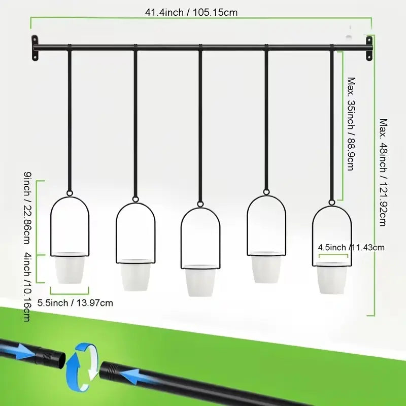 Adjustable Metal Hanging Planter Set with 4 Pots – Expandable Indoor Herb Garden Rail for Window, Wall & Ceiling
