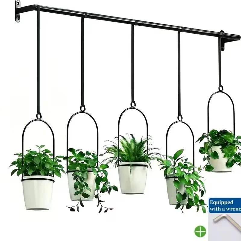 Adjustable Metal Hanging Planter Set with 4 Pots – Expandable Indoor Herb Garden Rail for Window, Wall & Ceiling