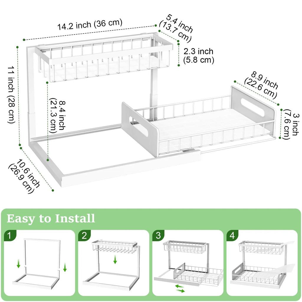 2 Pack under Sink Organizer, Pull Out Cabinet Organizer, 2 Tier Slide Out Sink Shelf Cabinet Storage Shelves, Storage for Kitchen Bathroom