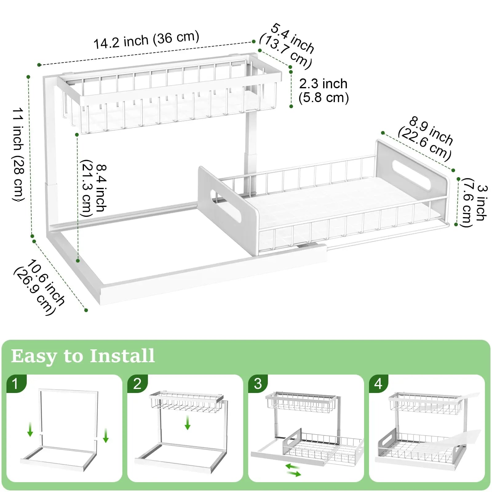 2 Pack under Sink Organizer, Pull Out Cabinet Organizer, 2 Tier Slide Out Sink Shelf Cabinet Storage Shelves, Storage for Kitchen Bathroom