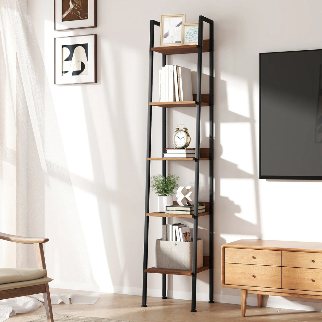 MURAGO Rustic Brown 4-Tier & 5-Tier Wooden Bookshelf - Anti-Tipping Storage Racks Organizer for Small Spaces, Living Room, Living Room Decor