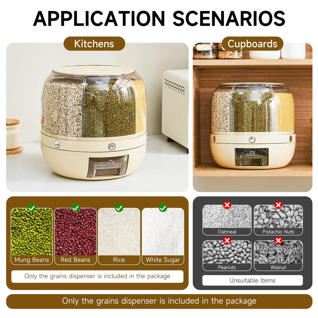 UFORU Moisture-Proof Airtight Grain Dispenser with Lid, Multi-Grid Large Capacity Grain Storage,Container Perfect for Rice, Grains, Cereals, Flour, Pet Food & Mini Candies,Kitchen Organization,Food Storage Containe,Food Storage Container#Summervibes