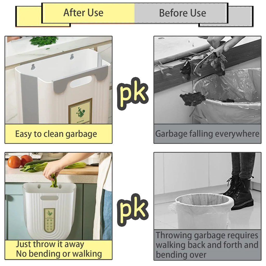 Foldable Hanging Trash Can – Cabinet Door & Countertop Waste Bin for Kitchen, Bathroom & Bedroom