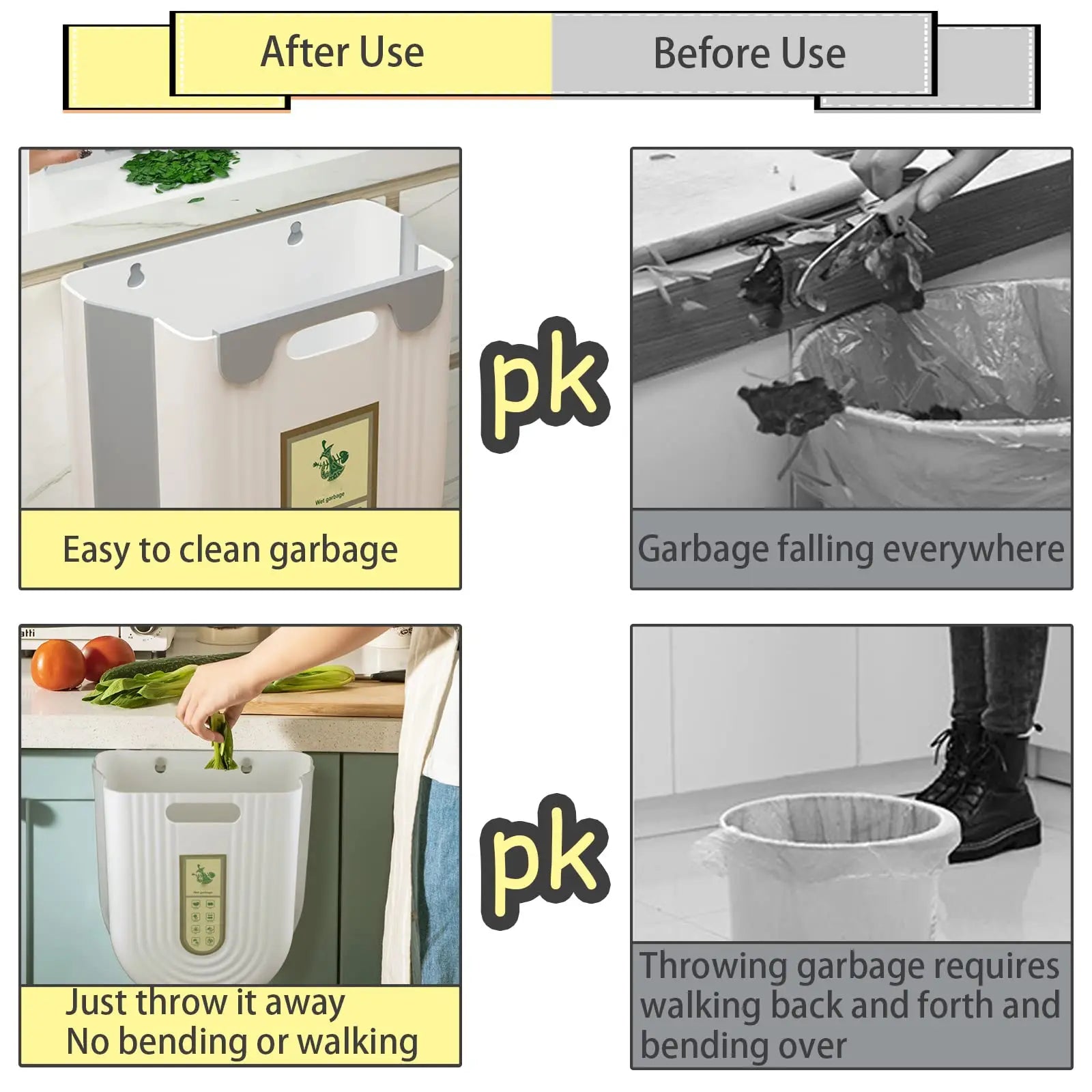 Foldable Hanging Trash Can – Cabinet Door & Countertop Waste Bin for Kitchen, Bathroom & Bedroom