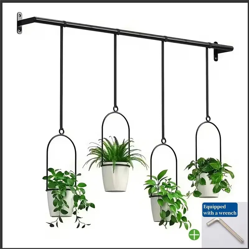 Adjustable Metal Hanging Planter Set with 4 Pots – Expandable Indoor Herb Garden Rail for Window, Wall & Ceiling