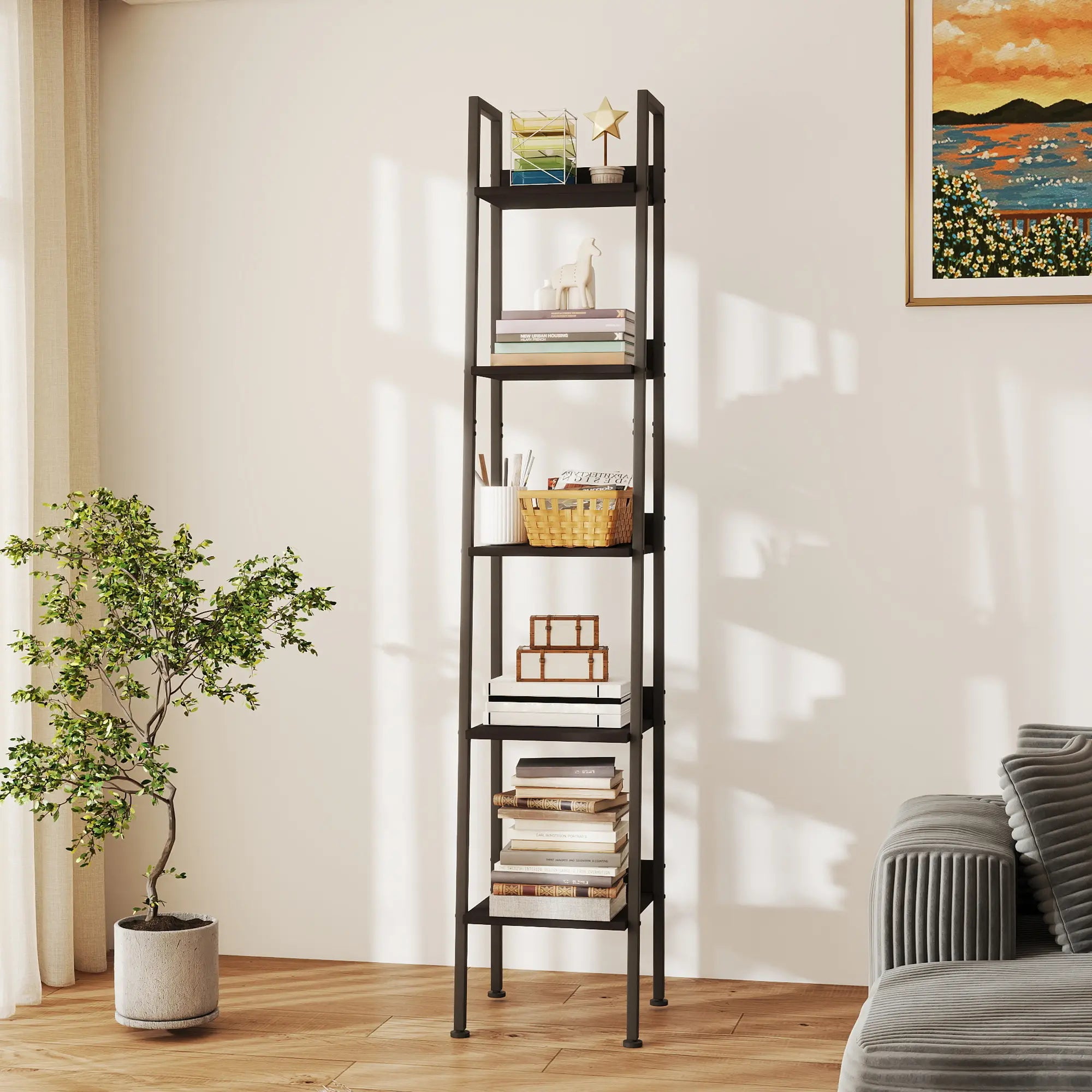 MURAGO Rustic Brown 4-Tier & 5-Tier Wooden Bookshelf - Anti-Tipping Storage Racks Organizer for Small Spaces, Living Room, Living Room Decor