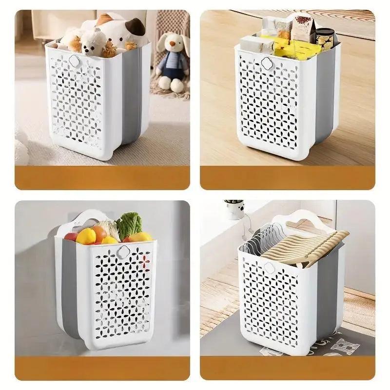 Folding Storage Basket, 1 Count Wall Mounted Telescopic Storage Basket, Space Saving and Convenient to Carry Storage Organizer for Home Bathroom Kitchen, Collapsible Storage Baskets