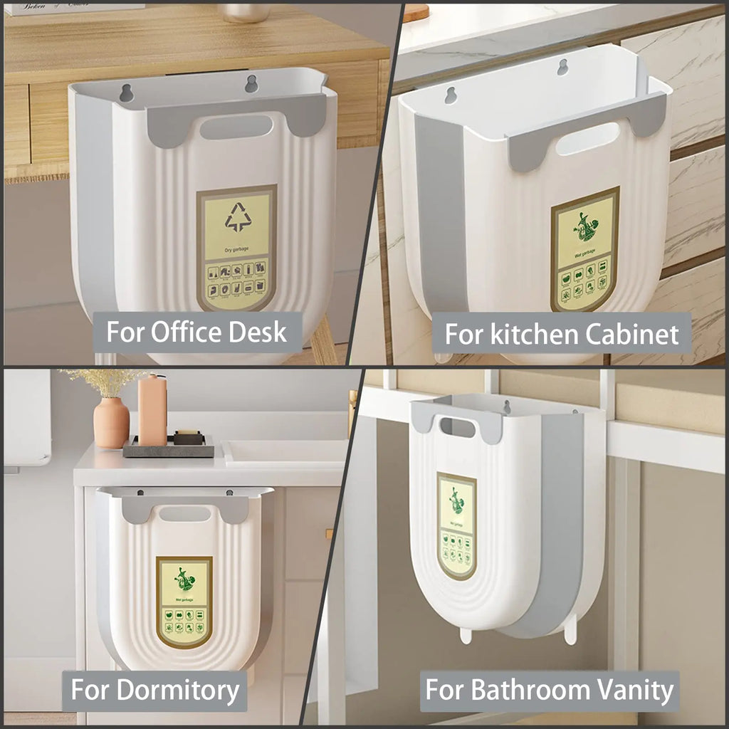 Foldable Hanging Trash Can – Cabinet Door & Countertop Waste Bin for Kitchen, Bathroom & Bedroom