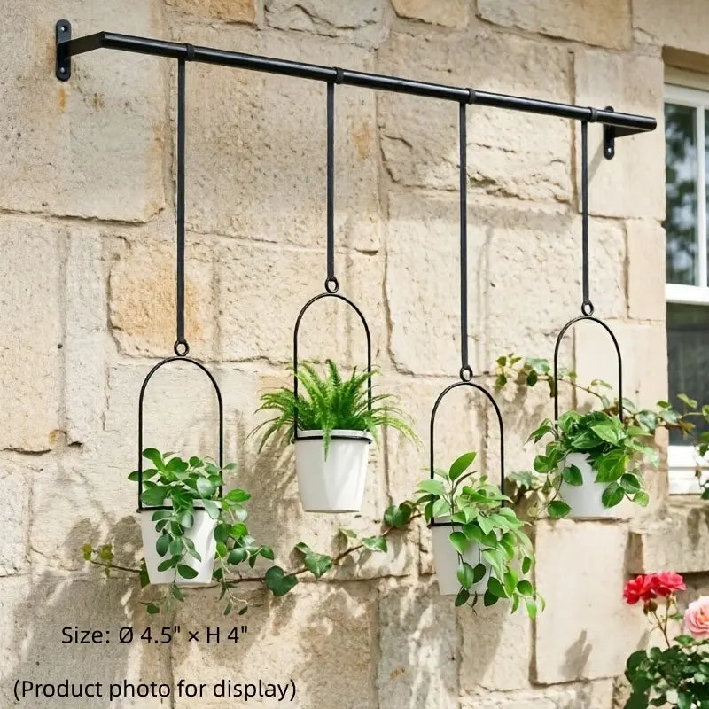 Adjustable Metal Hanging Planter Set with 4 Pots – Expandable Indoor Herb Garden Rail for Window, Wall & Ceiling