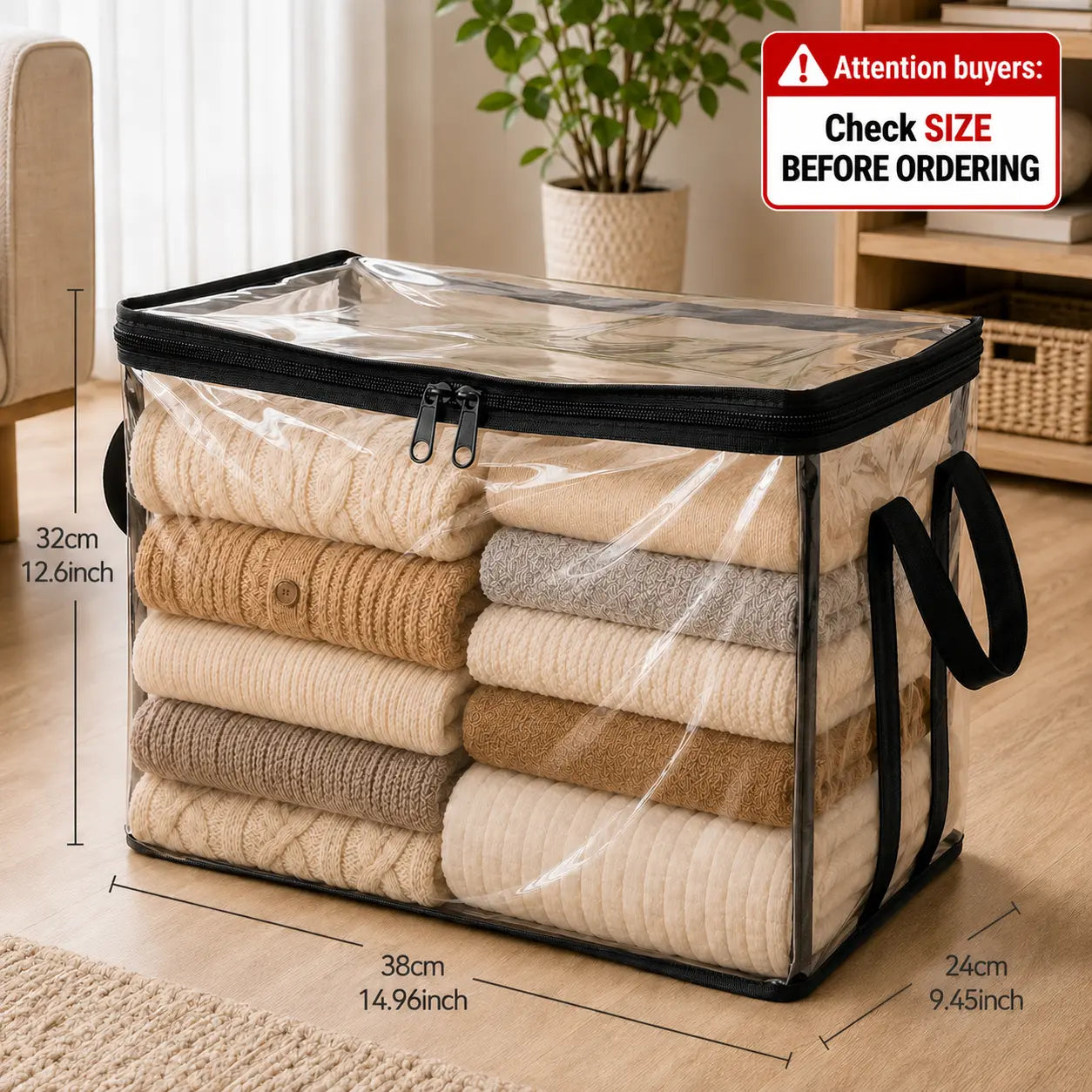 Black PVC Stuffed Animal Storage Box – Dustproof Toy Organizer with Handles for Kids’ Room & Playroom