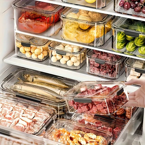 12-Piece Stackable Fridge Storage Containers with Lids – Clear PET Food Organizer for Refrigerator, Freezer & Kitchen