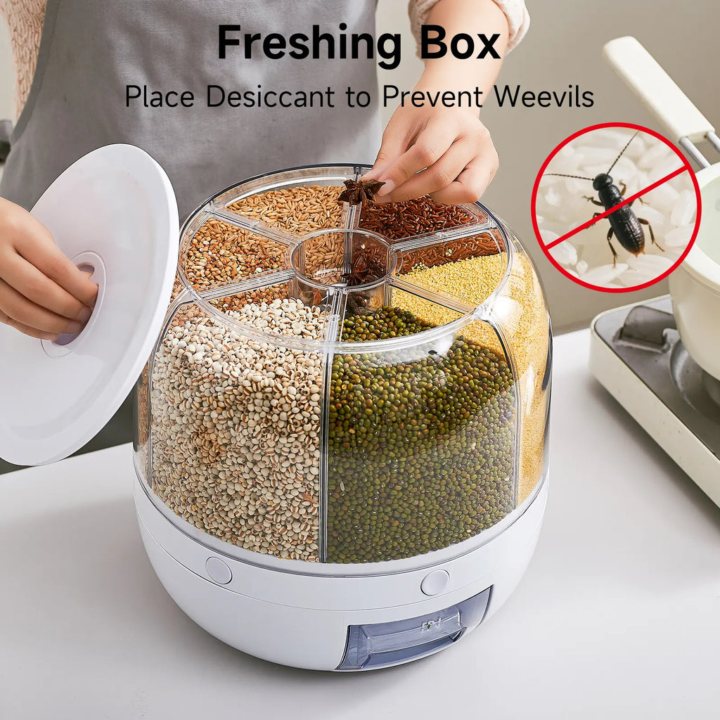 UFORU Moisture-Proof Airtight Grain Dispenser with Lid, Multi-Grid Large Capacity Grain Storage,Container Perfect for Rice, Grains, Cereals, Flour, Pet Food & Mini Candies,Kitchen Organization,Food Storage Containe,Food Storage Container#Summervibes