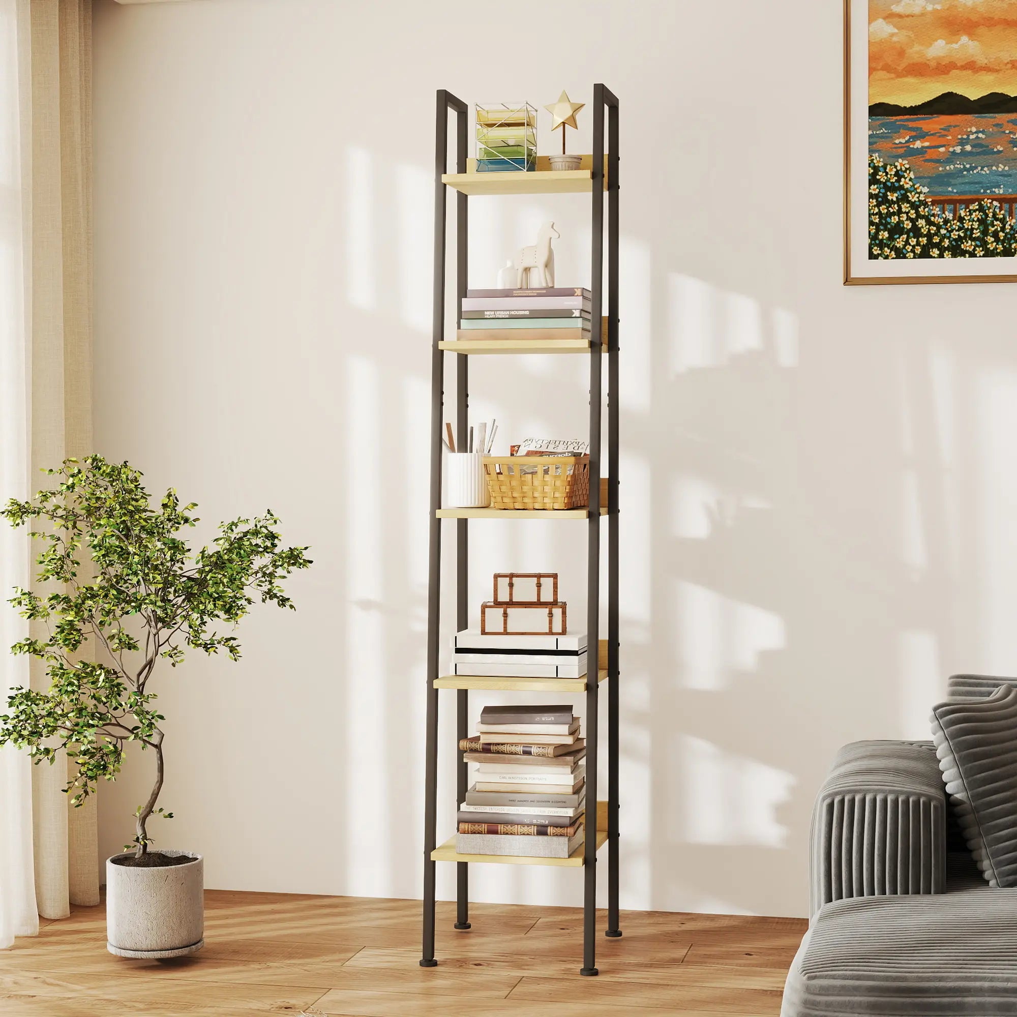 MURAGO Rustic Brown 4-Tier & 5-Tier Wooden Bookshelf - Anti-Tipping Storage Racks Organizer for Small Spaces, Living Room, Living Room Decor