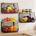 Stackable Fruit Baskets with Lid, 3 Pack Hanging Wire Fruit Basket for Kitchen Counter, Pantry Organizer for Fruits, Potatoes, Onions, Black