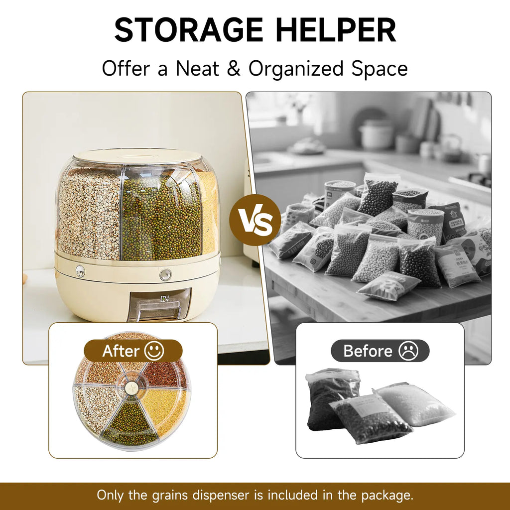 UFORU Moisture-Proof Airtight Grain Dispenser with Lid, Multi-Grid Large Capacity Grain Storage,Container Perfect for Rice, Grains, Cereals, Flour, Pet Food & Mini Candies,Kitchen Organization,Food Storage Containe,Food Storage Container#Summervibes