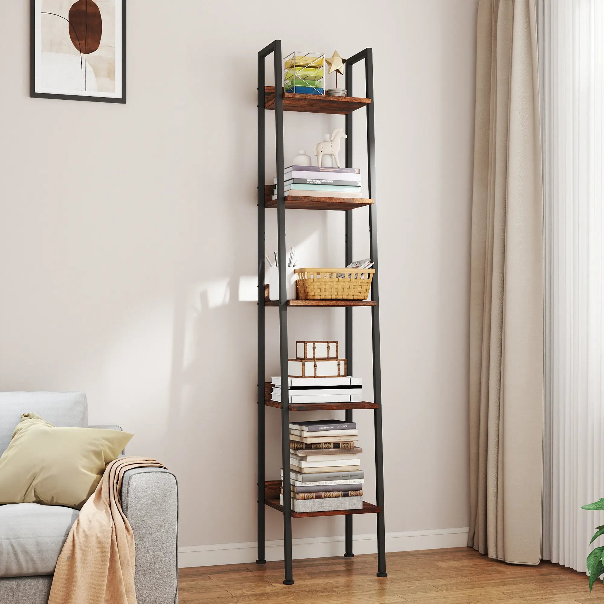 MURAGO Rustic Brown 4-Tier & 5-Tier Wooden Bookshelf - Anti-Tipping Storage Racks Organizer for Small Spaces, Living Room, Living Room Decor