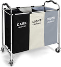 Large 3-Section Laundry Hamper Sorter, Rolling Laundry Basket Cart with Waterproof Removable Bags, Heavy-Duty Metal Frame, Side Pockets & Locking Wheels for Bedroom, Bathroom, Dorm & Laundry Room