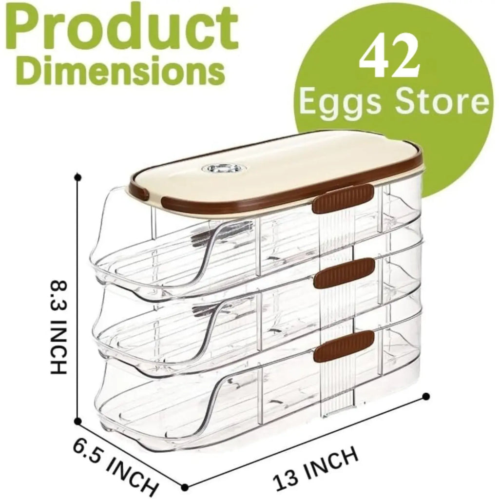 3-Tier 42-Egg Refrigerator Organizer with Lid & Auto Rolling Dispenser