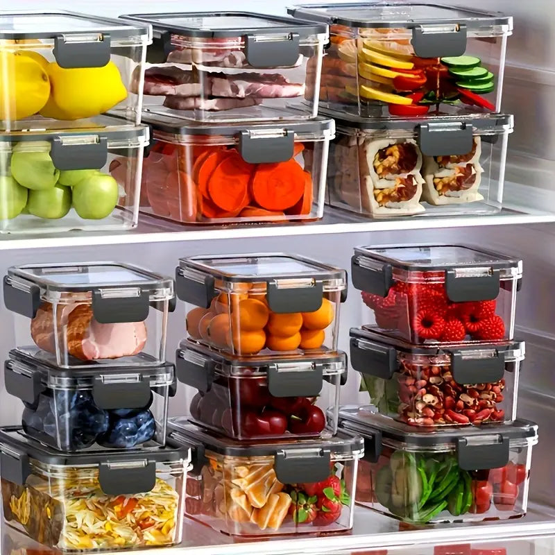 12-Piece Stackable Fridge Storage Containers with Lids – Clear PET Food Organizer for Refrigerator, Freezer & Kitchen