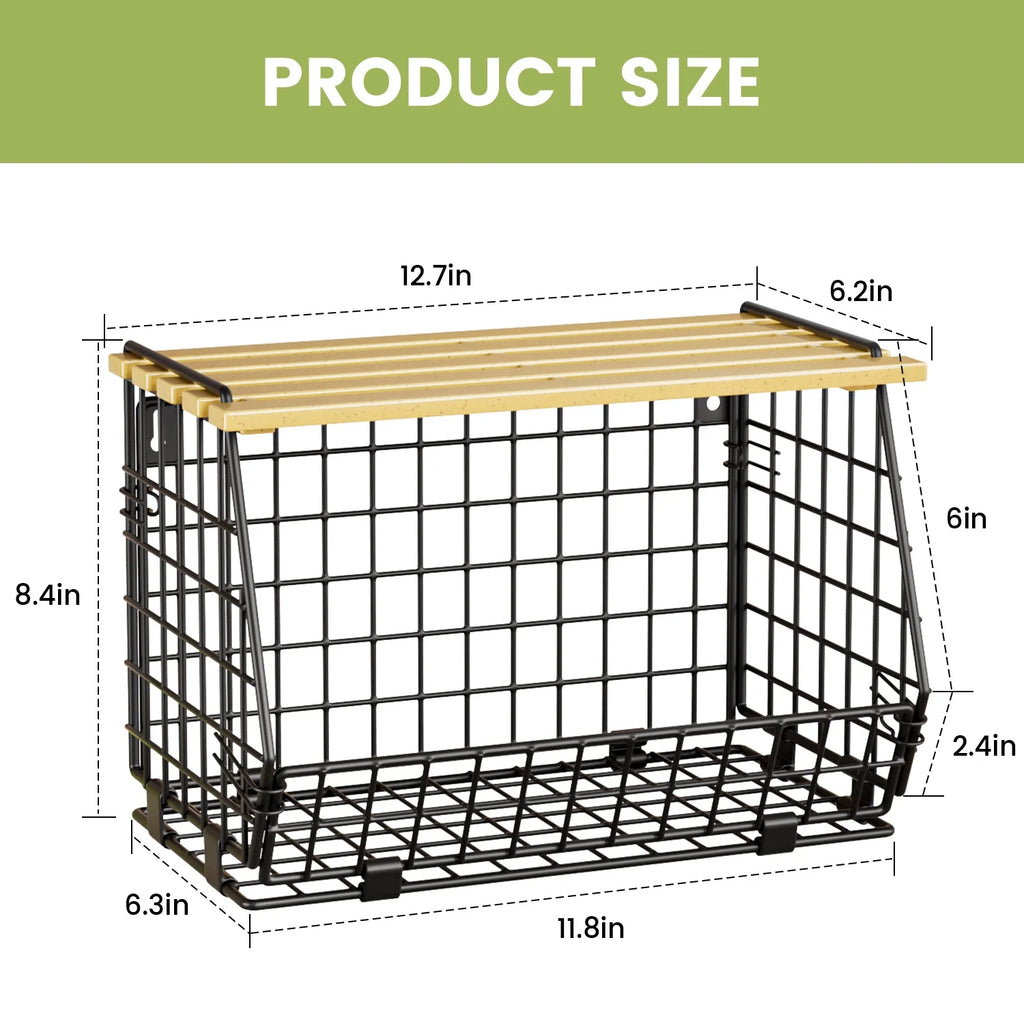 Stackable Fruit Baskets with Lid, 3 Pack Hanging Wire Fruit Basket for Kitchen Counter, Pantry Organizer for Fruits, Potatoes, Onions, Black